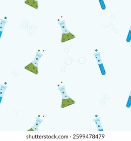 Flasks and test tubes. Laboratory and chemical industry. Medicine and pharmacology. Simple vector seamless pattern. Editable illustration for wrapping paper, background, textile, print