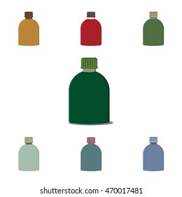 Flasks tourist different colors on a white background. Vector EPS 10.
