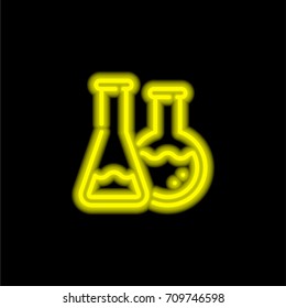 Flasks yellow glowing neon ui ux icon. Glowing sign logo vector