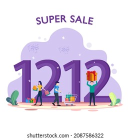 Flat 12.12 sale landing page template Free Vector. Flat vector template style Suitable for Web Landing Pages.