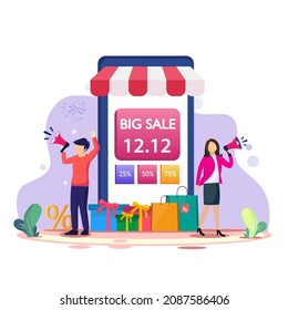 Flat 12.12 sale landing page template Free Vector. Flat vector template style Suitable for Web Landing Pages.