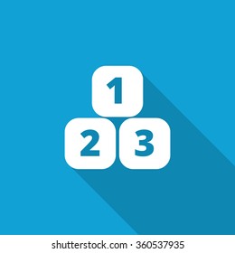 Flat 123 Blocks icon with long shadow on blue backround