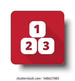 Flat 123 Blocks web icon on red button with drop shadow