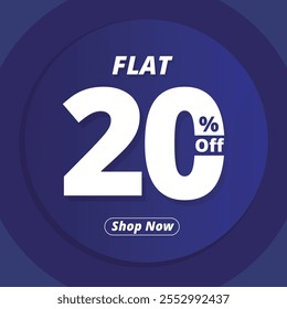 Flach 20 % Rabatt auf Banner-Design. Rabattvorlage. Flach 20% Rabatt auf blaues Poster. Illustrationsdesign..eps
