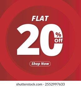 Flach 20 % Rabatt auf Banner-Design. Rabattvorlage. Flach 20% Rabatt auf Red Poster. Illustrationsdesign..eps