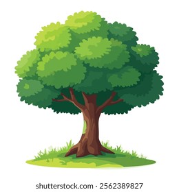 Flat 2.0 Style Illustration of a Vibrant Green Tree on a White Background