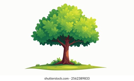 Flat 2.0 Style Illustration of a Vibrant Green Tree on a White Background