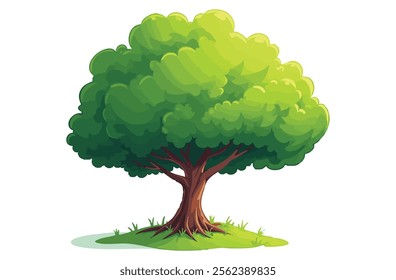 Flat 2.0 Style Illustration of a Vibrant Green Tree on a White Background