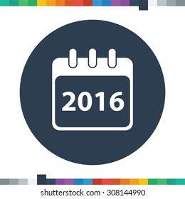 Flat 2016 calendar icon in a circle.