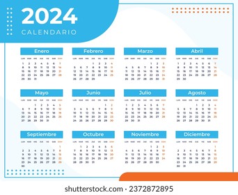 Flat 2023 calendar template in spanish