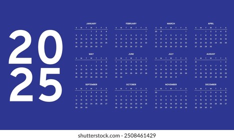 Flat 2025 colorful calendar template, perfect for office, company, school, social media, advertising, printing and more