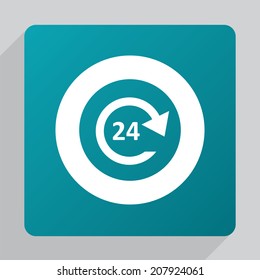 flat 24 hours service icon, white on green background 