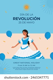 Flat 25 de mayo celebration argentina vertical poster template