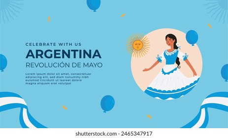Flat 25 de mayo celebration argentina banner template