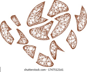  Flat 2d carcass created from coffee bean destruction pictogram. Abstract carcass mesh polygonal coffee bean destruction.