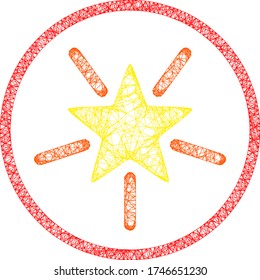  Flat 2d carcass created from rounded shine star pictogram. Abstract carcass mesh polygonal rounded shine star. Linear carcass 2D network in vector format,