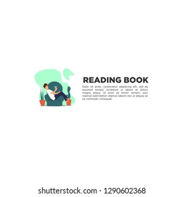 flat 2d character  people reading book, icon  for UI/UX design