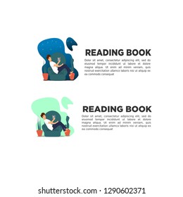 flat 2d character  people reading book, icon  for UI/UX design