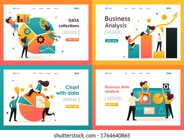 Flat 2D Data Analysis, Chart With Data, Data collections. For Landing Page Concepts and Web Design.
