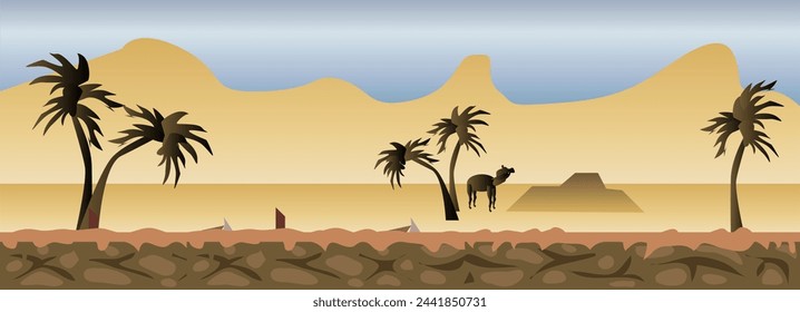 Flat 2D Desert Game Background Vector Illustration