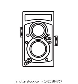 Flat 2D double lens retro film camera line icon