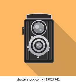Flat 2D double lens retro film camera