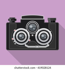 Flat 2D double lens retro film camera