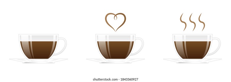 Café Plano 2D Caliente En Taza Sobre Bebida De Plato De Saucer Con Amor Y Apasión Diseño Icono De Logo Sobre Fondo Blanco 