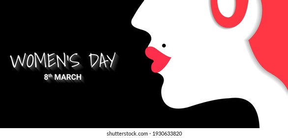 Flat 2D minimalist artwork of a girl from side view. 8 March International women's day greeting card and poster. Portrait of a girl
