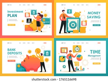 Flat 2D saving money, bank deposits, investment plan, time management. For Landing page concepts and web design