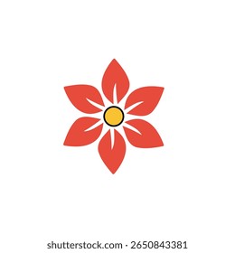 Icono animado plano del logotipo de la flor roja del estilo 2D aislado en el fondo blanco, Ilustración vectorial roja de la flor 