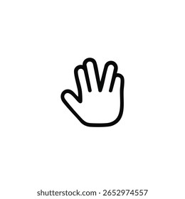 A flat 2D vector icon of the Vulcan salute hand gesture. Drawn with a precise uniform black monoline stroke. Isolated on a white background for a consistent icon pack.