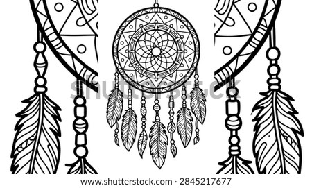 Flat 2D vector illustration of a dream catcher adorned with feathers and beads. Ideal for boho, spiritual, or decorative design elements in a minimalist style.