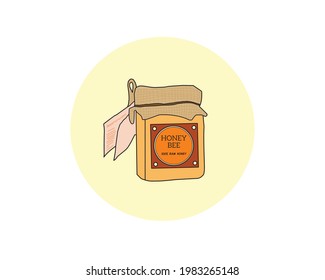Flat 2d vector illustration of honey packaging in a jar, isolated on white background.