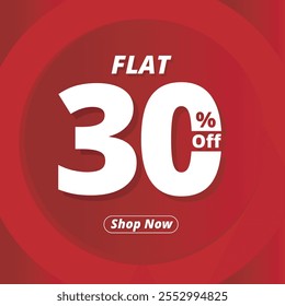 Flach 30 % Rabatt auf Banner-Design. Rabattvorlage. Flach 30% Rabatt auf Red Poster. Illustrationsdesign..eps