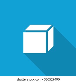 Flat 3D Box icon with long shadow on blue backround