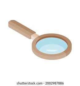 Flat 3D Brown Isometric Magnify Isolated On White Background