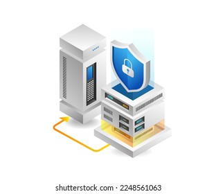 Flat 3d concept isometric illustration of server big data security