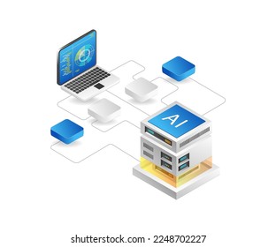 Flat 3d concept isometric illustration of artificial intelligence analyst radar network