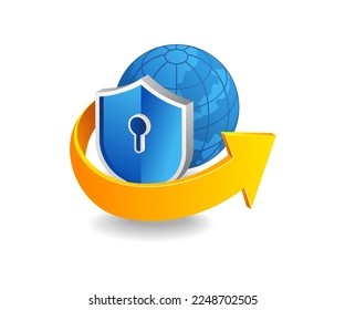 Concepto 3d plano ilustración isométrica seguridad de Internet en el mundo cibernético