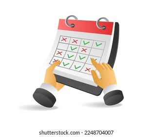 Ilustración isométrica de 3d plana marca de verificación en el calendario para el plan