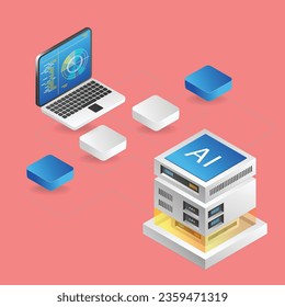 Flat 3d concept isometric illustration of artificial intelligence analyst radar network