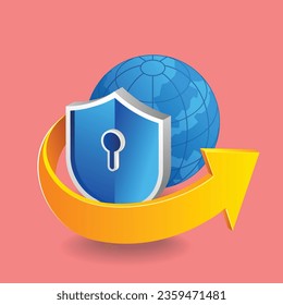 Concepto 3d plano ilustración isométrica seguridad de Internet en el mundo cibernético