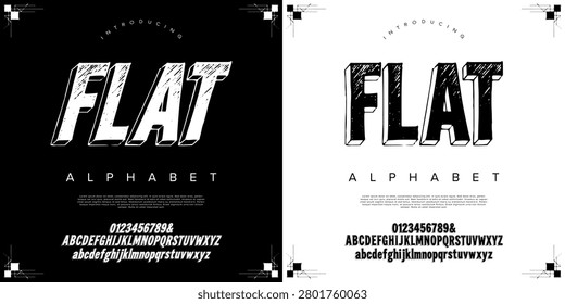 Flat 3d dimensional extruded display font with sketch shading texture for architectural headers