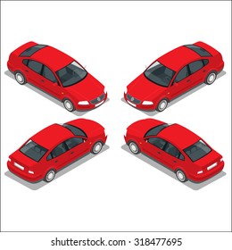 Flat 3d high quality city transport icon set. Sedan automobile. Isometric car. 