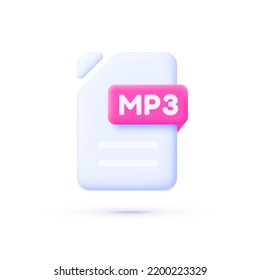 Flat 3D icon with mp3 file on white background. Vector illustration design