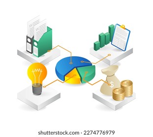 Flat 3d illustration concept isometric pie chart investment business infographic