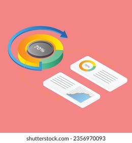 Gráfico circular de análisis de datos de infografía isométrica plana 3d