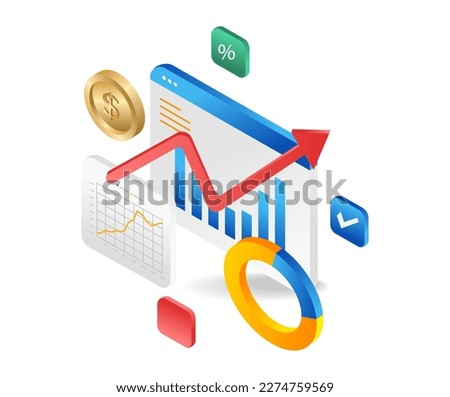 Flat 3d illustration concept isometric money investment business data analysis screen