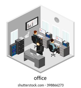 Flat 3d Isometric Abstract Office Floor Interior Departments Concept Vector.